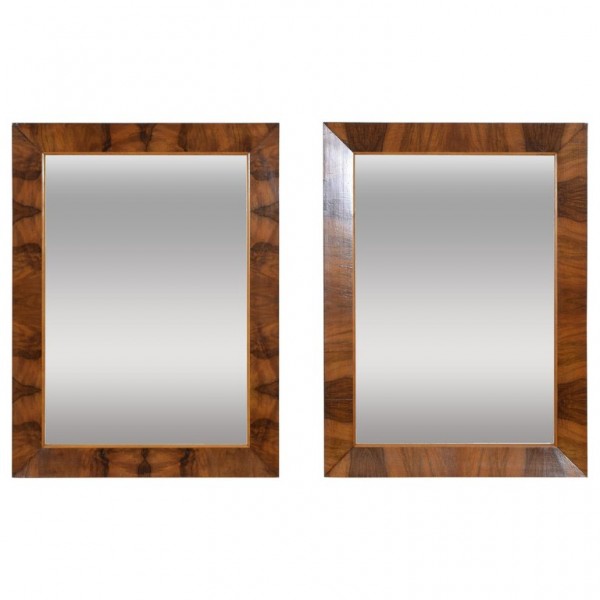 Pair of Walnut Veneer Mirrors