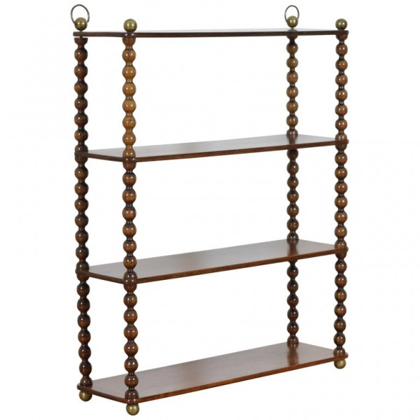Turned Walnut and Brass Hanging Etagere