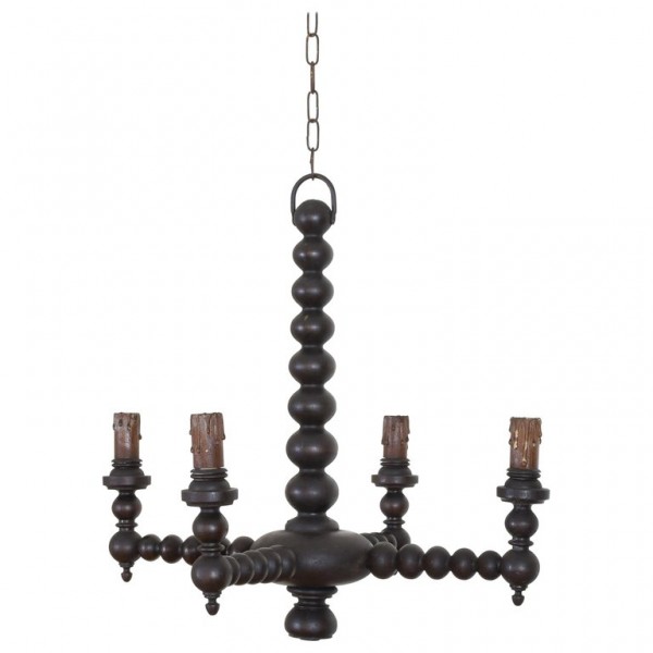 Turned and Painted Wood 4-Light Chandelier