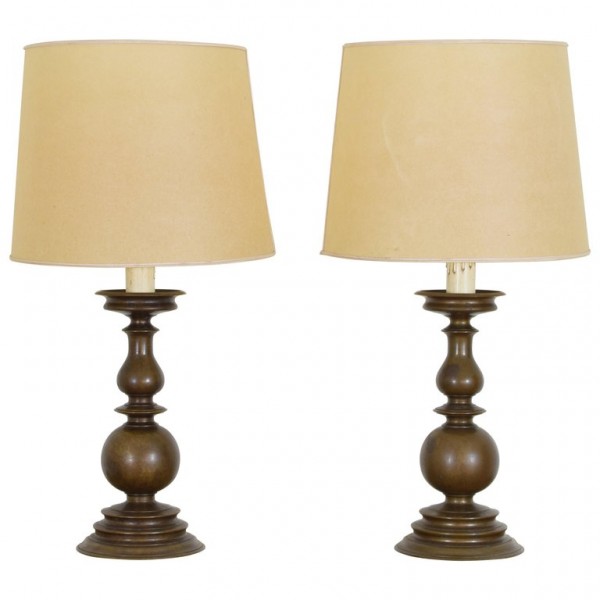 Pair of Patinated Brass Table Lamps