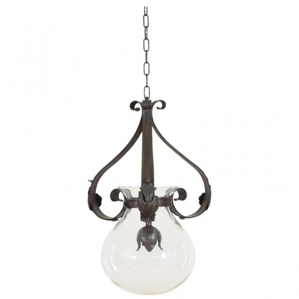 Patinated Brass and Glass Hanging Pendant Light
