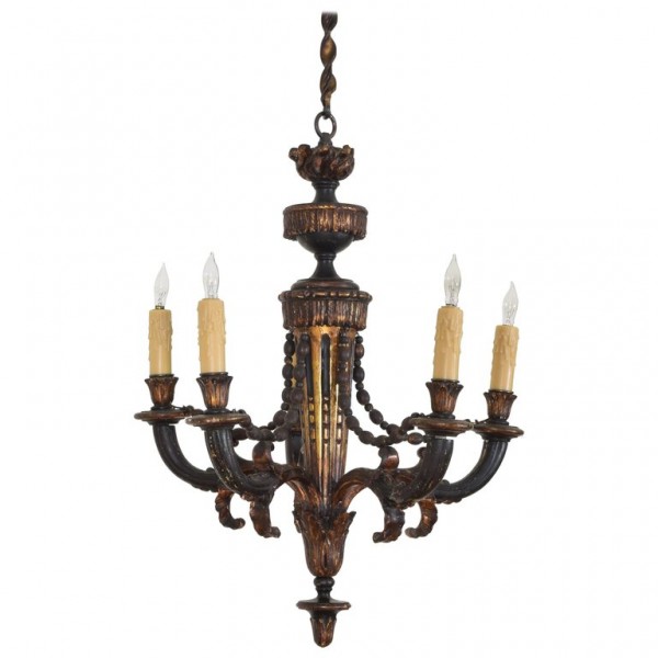 Carved Giltwood and Painted 5-Light Chandelier