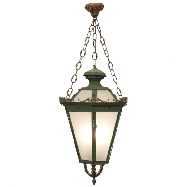 Green Painted Tole 3-Light Hanging Lantern