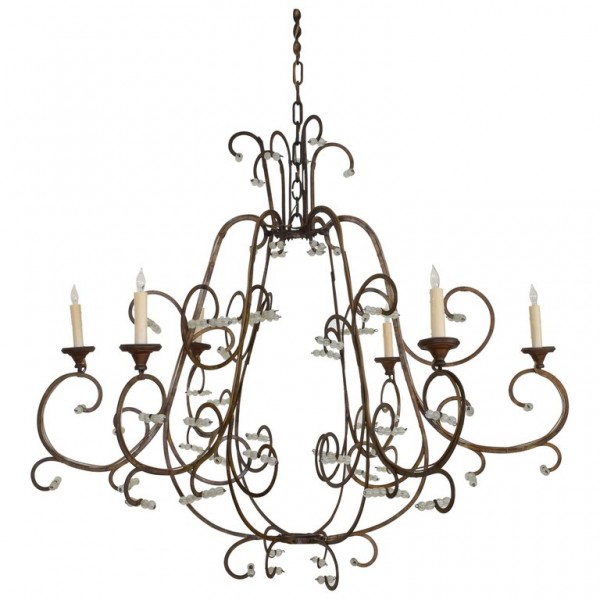 Gilt Metal and Blown Glass Bead 6-Light Chandelier