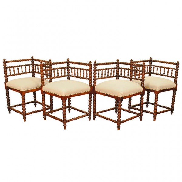Turned Walnut Angled Chairs
