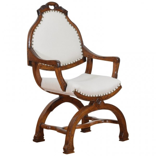 Shaped, Carved, and Upholstered Walnut Armchair