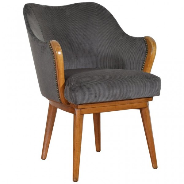 Fruitwood Bergere Upholstered in Corduroy