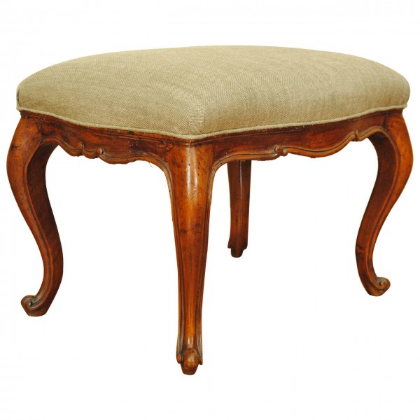 Carved Walnut and Upholstered Bench