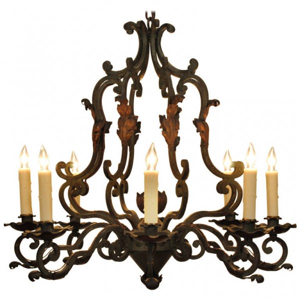 Green Iron and Gilt Metal 8-Light Chandelier
