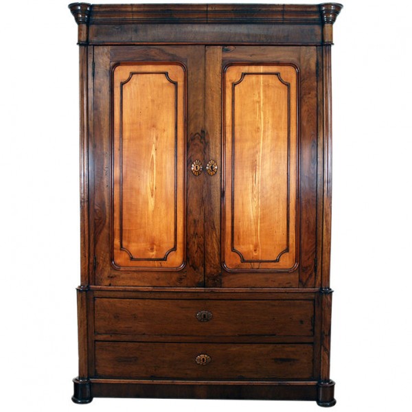 Impressive Neopolitan Walnut and Fruitwood Armadio