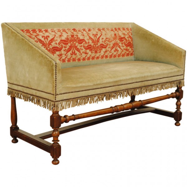 Walnut and Upholstered Petit Canape