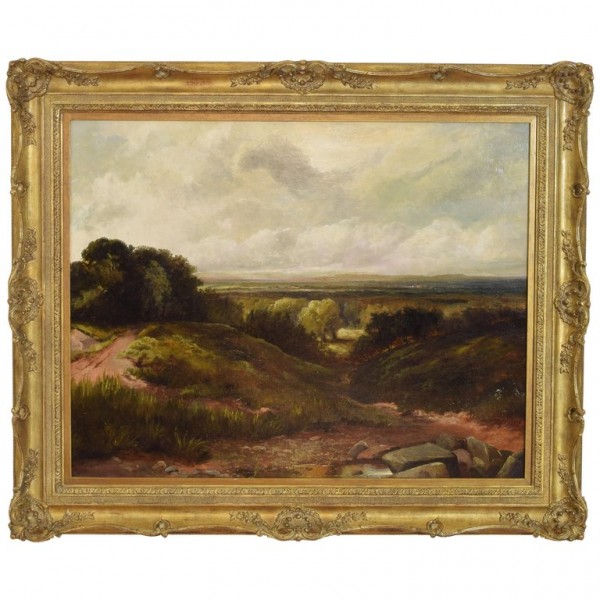 Oil on Canvas, Landscape with Distant Village