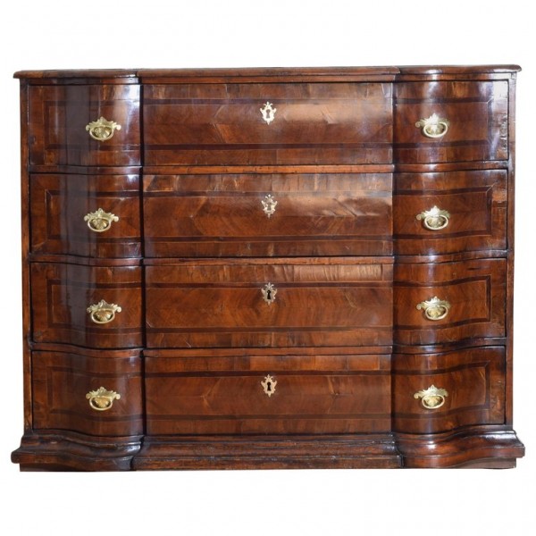 Walnut Veneereed Tall 4- Drawer Commode