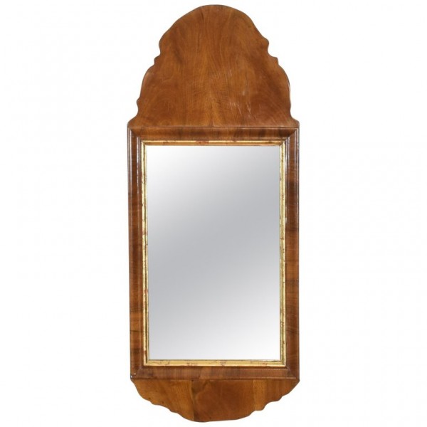 Shaped Walnut and Giltwood Mirror