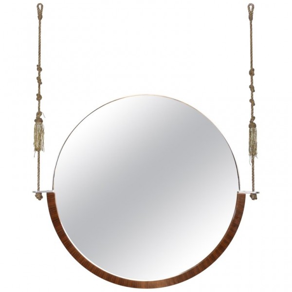 Steel and Macassar Ebony Round Mirror