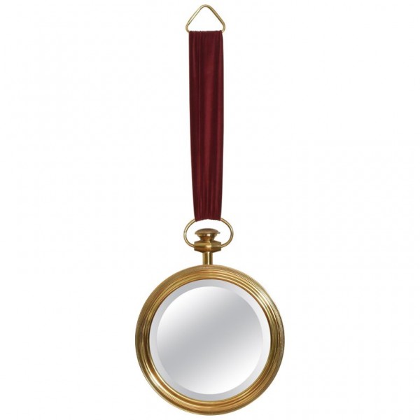 Brass and Velvet Mirror in the Shape of a Pocket Watch
