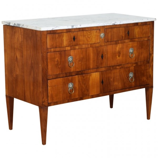 Walnut Veneered Marble-Top 4-Drawer Commode