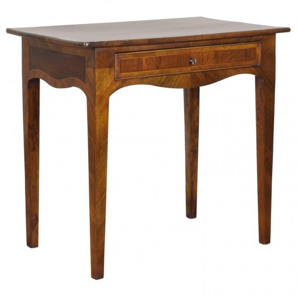 Walnut and Inlaid 1-Drawer Side Table