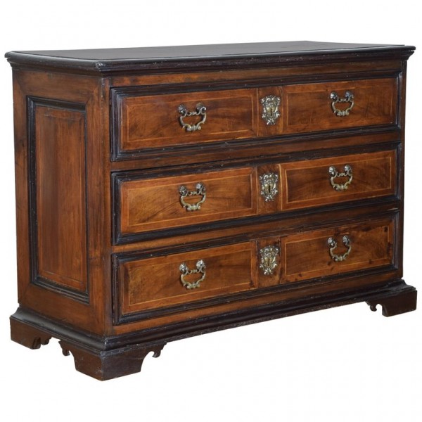 Walnut, Inlaid, and Ebonized 3-Drawer Commode