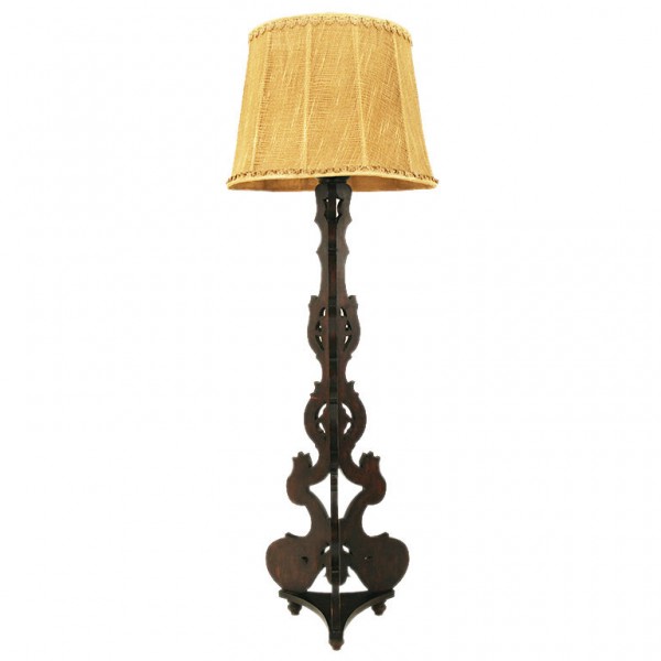 Carved Walnut Floor Lamp with Custom Shade