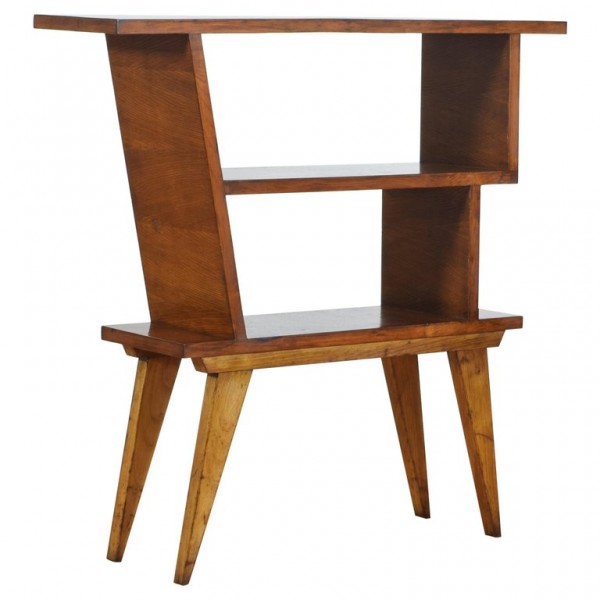 Walnut and Oak Veneer Asymmetrical Bookshelf