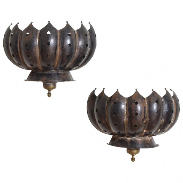 Pair of Steel, Gilt Painted, and Brass Wall Sconces