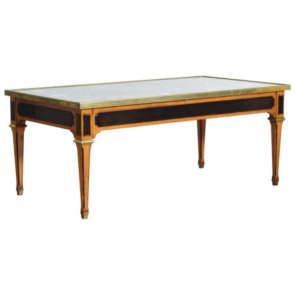 Walnut and Ebonized Coffee Table with Marble Top