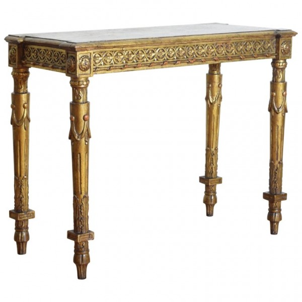 Carved Giltwood and Faux Marble Painted Console Table
