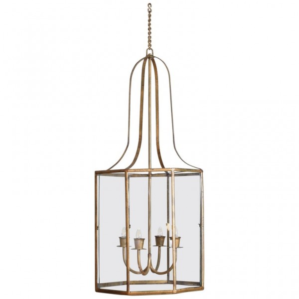 Large Octagonal Gilt Iron and Glass 4-Light Lantern
