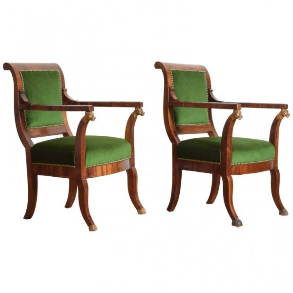 Pair of Walnut and Giltwood Armchairs