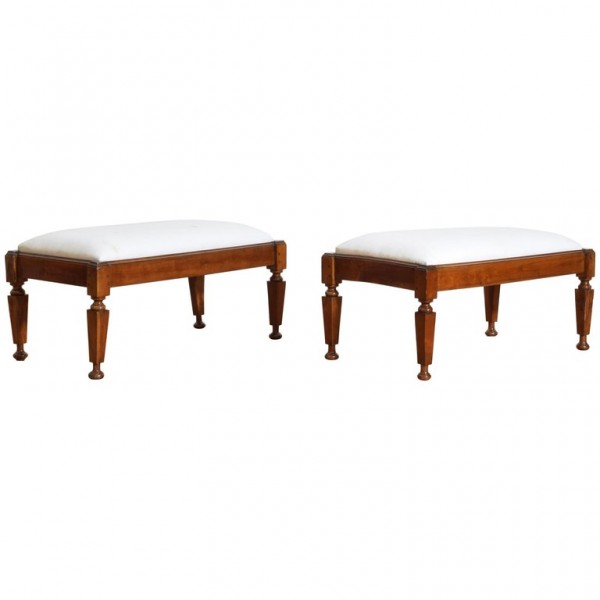 Pair of Cherrywood Upholstered Low Benches