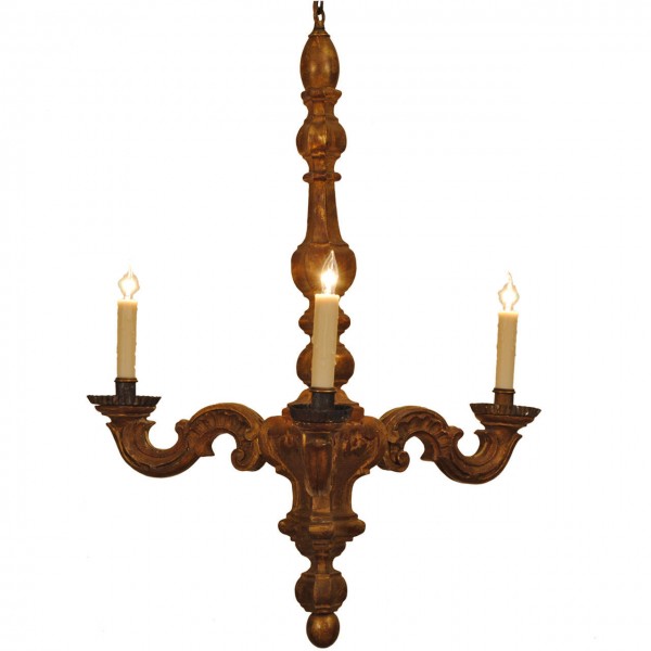 Carved Giltwood 3-Light Chandelier