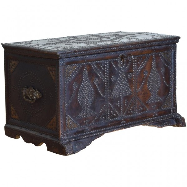Leather Covered Trunk with Nailhead Decoration