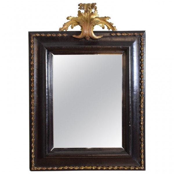 Ebonized Walnut and Carved Giltwood Mirror