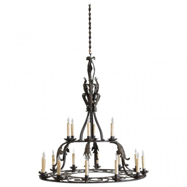 Wrought and Painted Iron 18-Light Chandelier