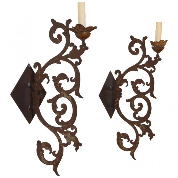 Pair of Metal and Giltwood 1-Light Wall Sconces