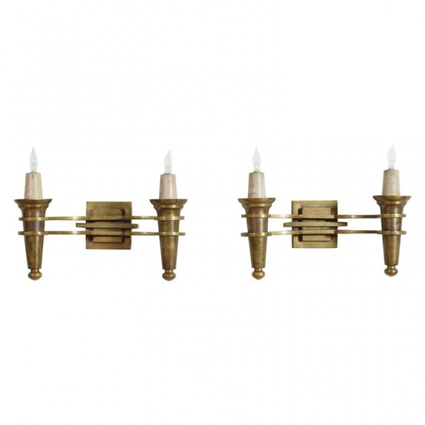 Pair of Brass 2-Light Wall Sconces