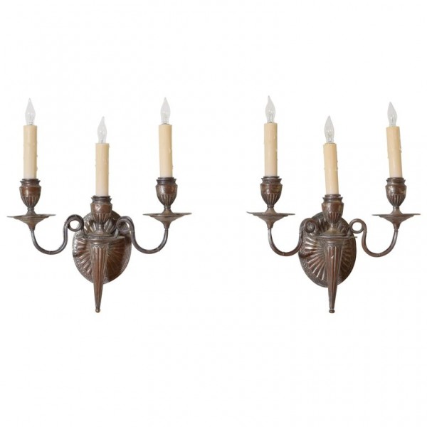 Pair of Silver Plated 3-Light Sconces