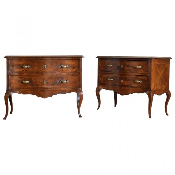 Pair of Walnut and Olivewood 2-Drawer Commodes