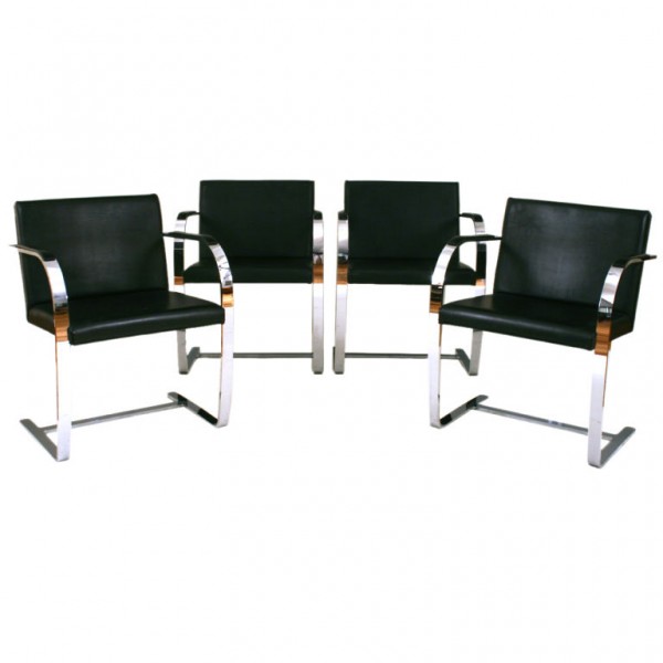 Set of 4 Chrome and Leather Armchairs