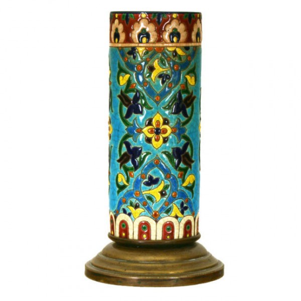 Glazed Pottery Vase by Longwy Mounted on a Bronze Base
