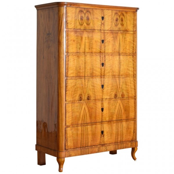Tall 6-Drawer Chest in Light Walnut Veneer