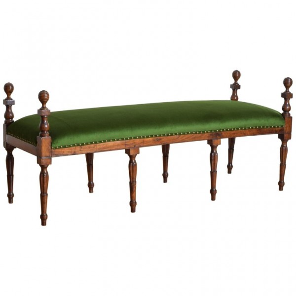 Carved Walnut and Upholstered Bench
