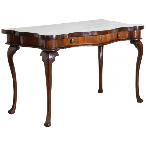 Walnut and Mixed Veneer 1-Drawer Console Table