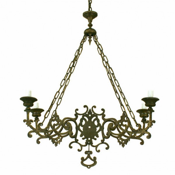 Patinated Brass 4-Light Chandelier