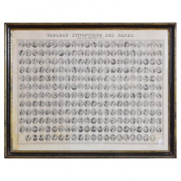 Framed Engraving, "Tableau Synoptique Des Papes"