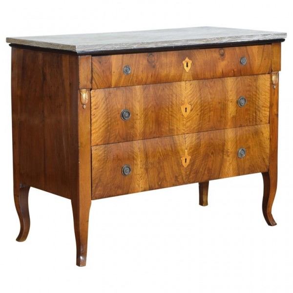 Walnut 3-Drawer Marble-Top Commode