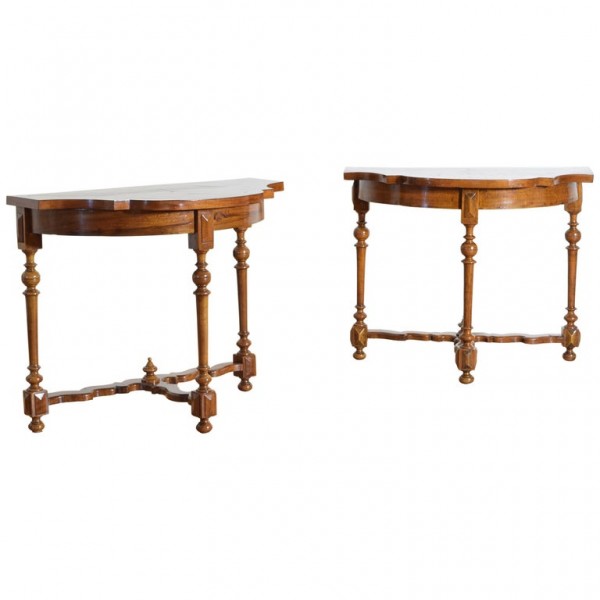 Pair of Olivewood and Walnut Console Tables