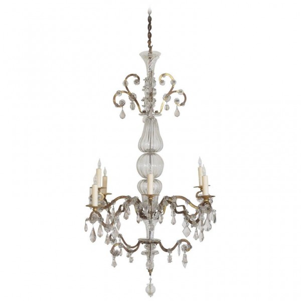 Gilt Iron and Blown Glass 8-Arm Chandelier