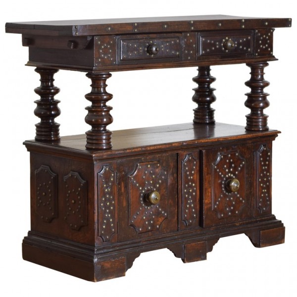 Walnut and Brass Trimmed Console Cabinet